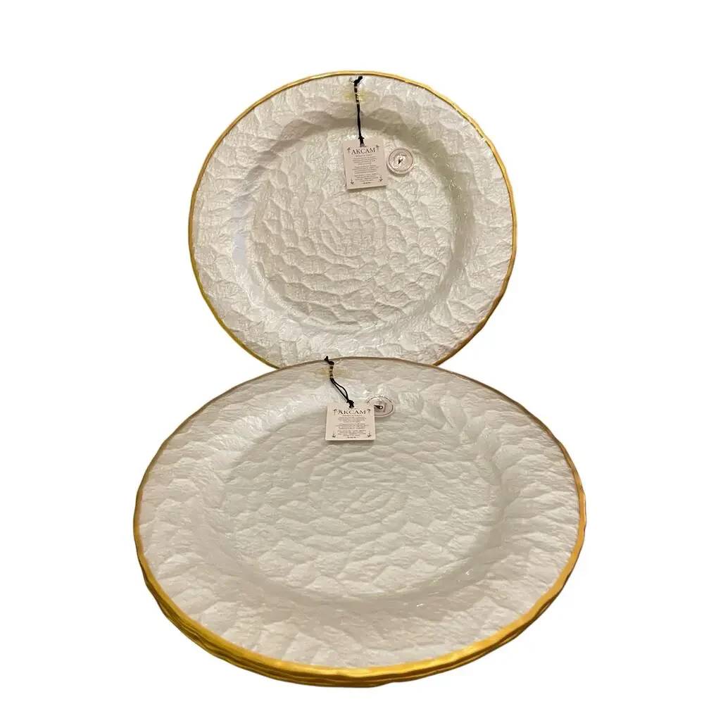 Akcam Metallic Silver & Gold Textured 12.5in Plate Charger Set of 2 New